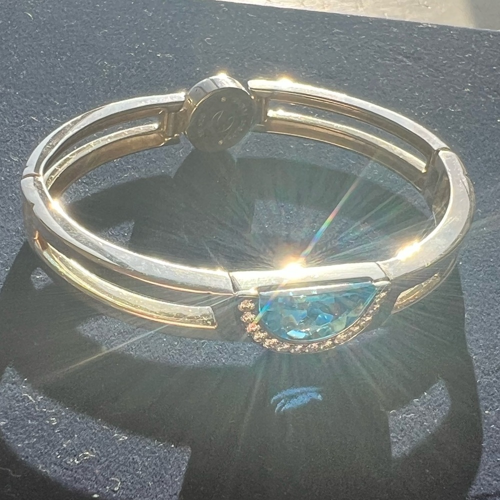 💎MOVADO-BLUE TOPAZ w/0.420carat DIAMONDS,18k WHITEGOLD& SOLID ST SILVER Dbl Band - Picture 10 of 11